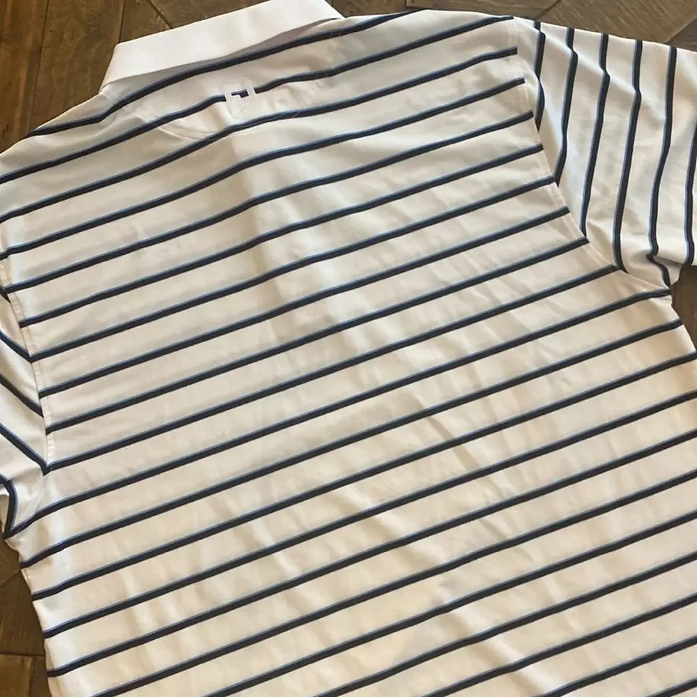 Mens Footjoy Golf Polo.  White with Cyan Navy Stripes.  Size XL. - Picture 7 of 8